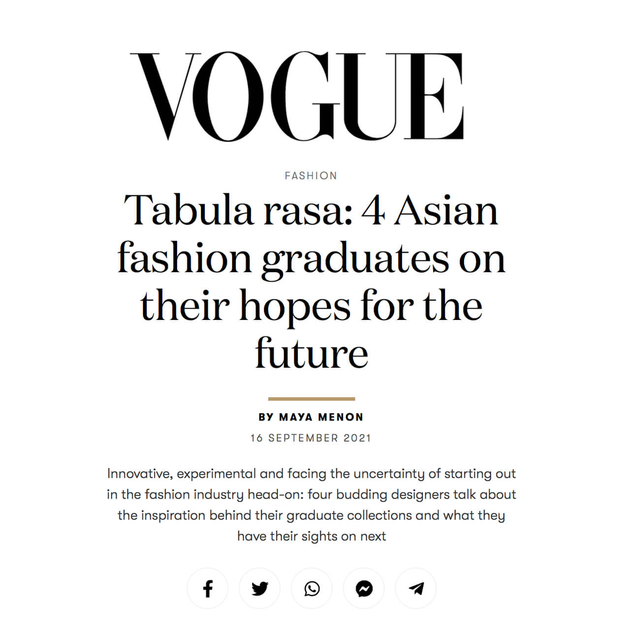 Vogue September 2021 Tabula Rasa Jenny Le Raffles Fashion Designer Article