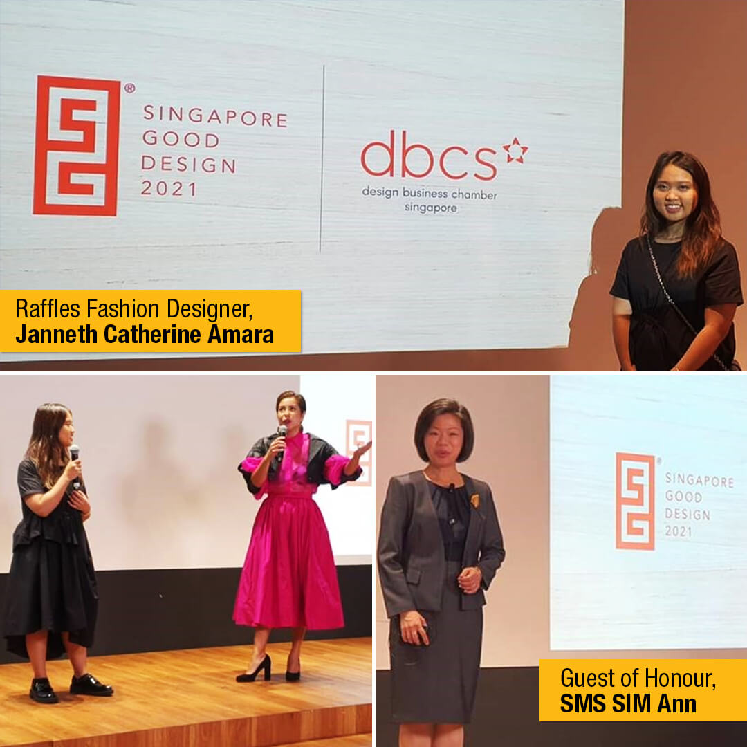 Singapore Good Design 2021 Award Ceremony Raffles Fashion Designer Janneth Catherine Amara dresses Nikki Muller Guest of Honor SMS Sim Ann Main Collage